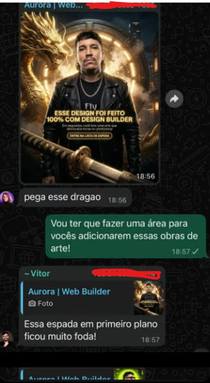 Print de conversa: reação de cliente a um criativo gerado